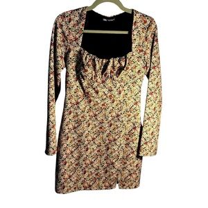 Zara Floral Side Zip Mini Dress Sz Medium